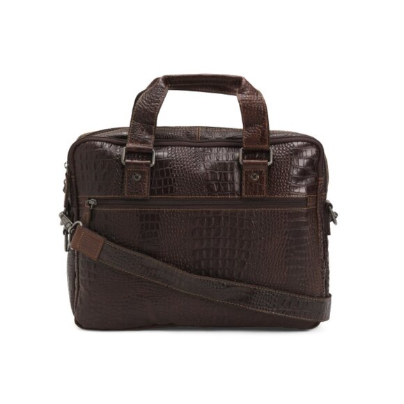 JACK GEORGES Brown Hornback Buffalo Leather Professional Briefcase